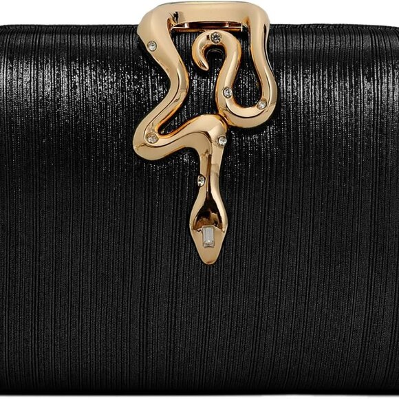 Black Glitter Women's Evening Clutch with Detachable Chain, Buckle Closure, Eleg - Picture 1 of 6